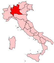 Mapa Itálie s vyznačenou Lombardii