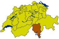Mapa Švýcarska s vyznačeným Ticinem 